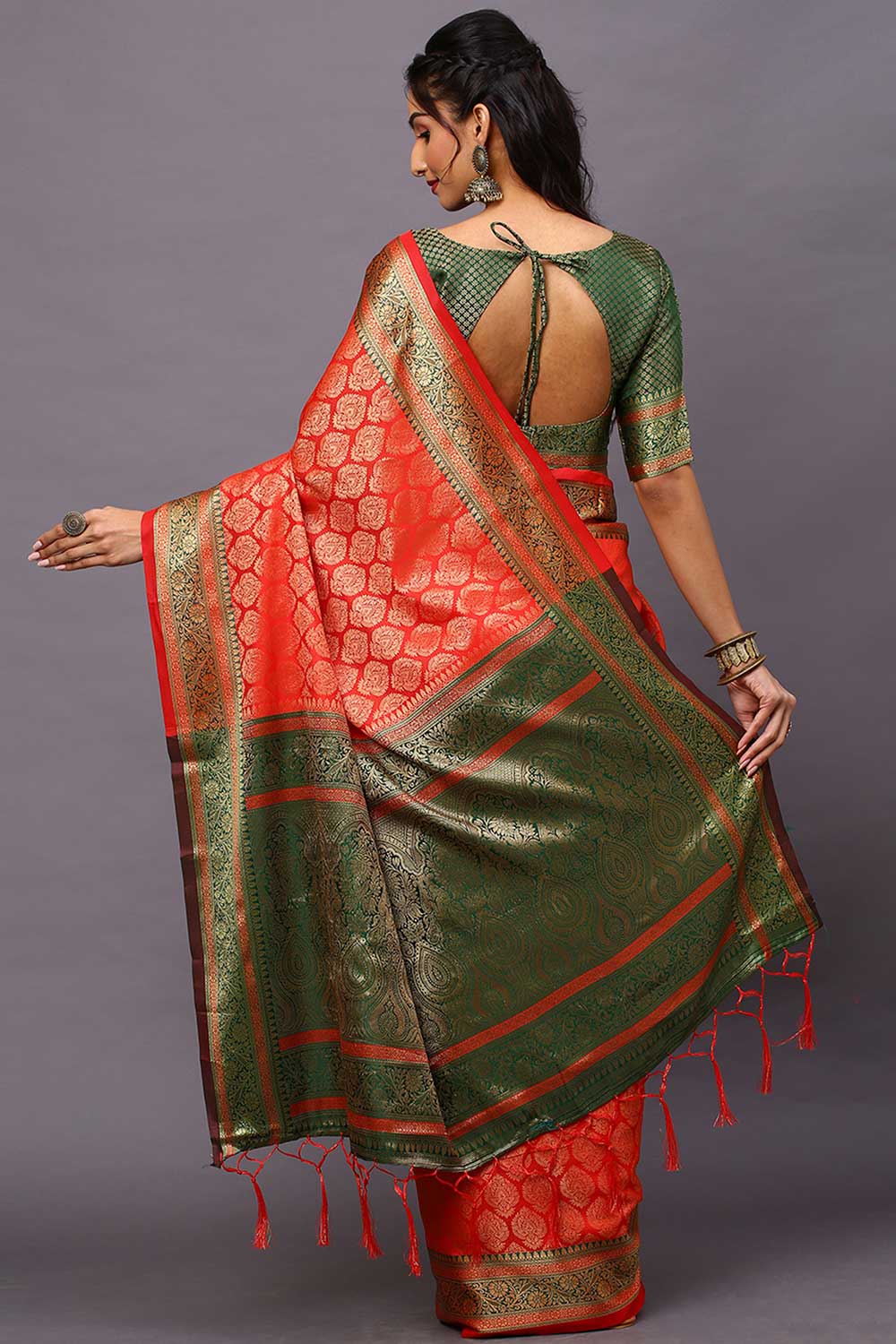 Blended Silk Bagh Saree In Red