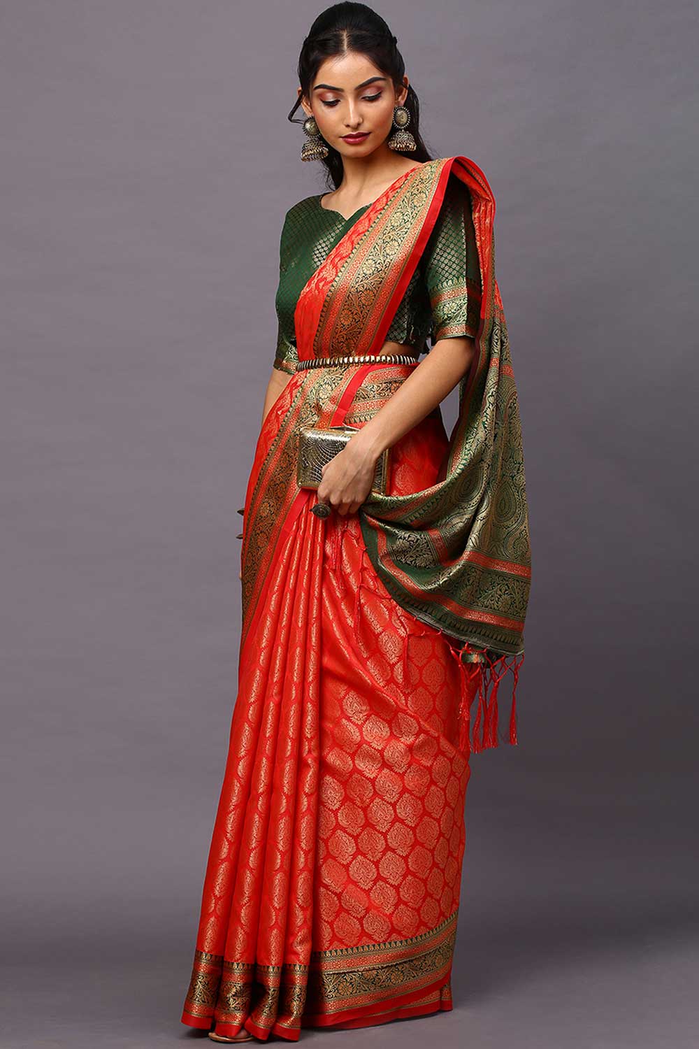 Blended Silk Bagh Saree In Red