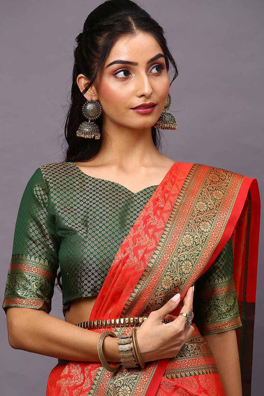 Blended Silk Bagh Saree In Red