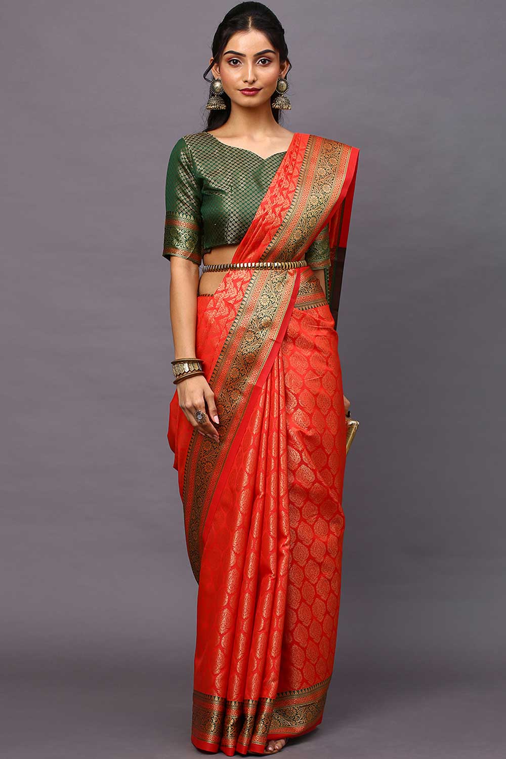 Blended Silk Bagh Saree In Red