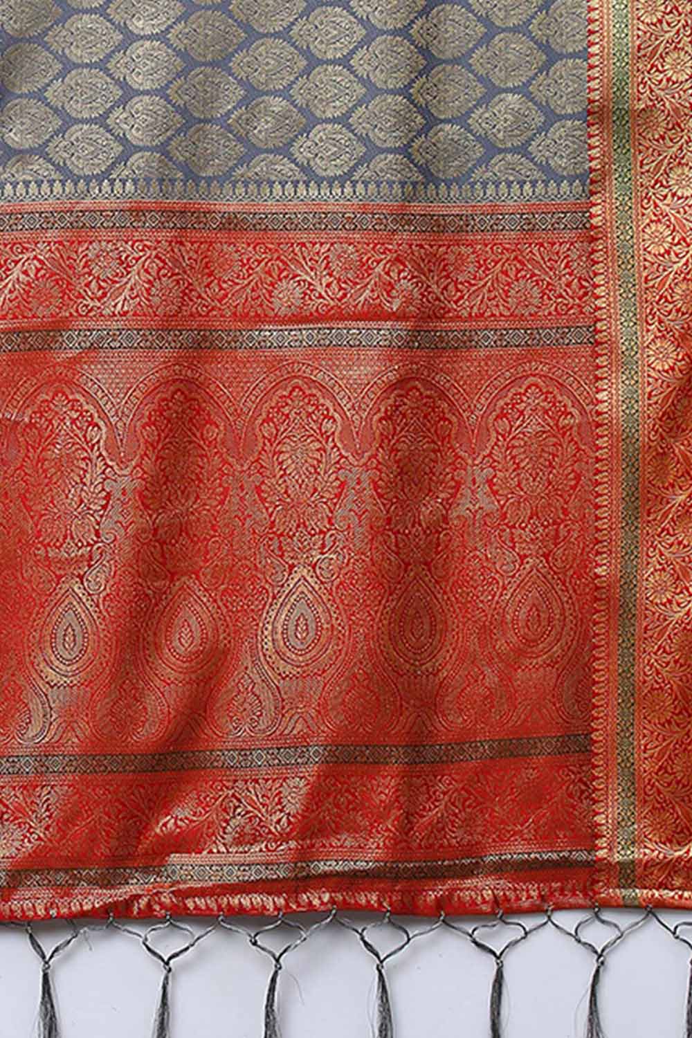 Blended Silk Bagh Saree In Grey