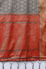 Blended Silk Bagh Saree In Grey