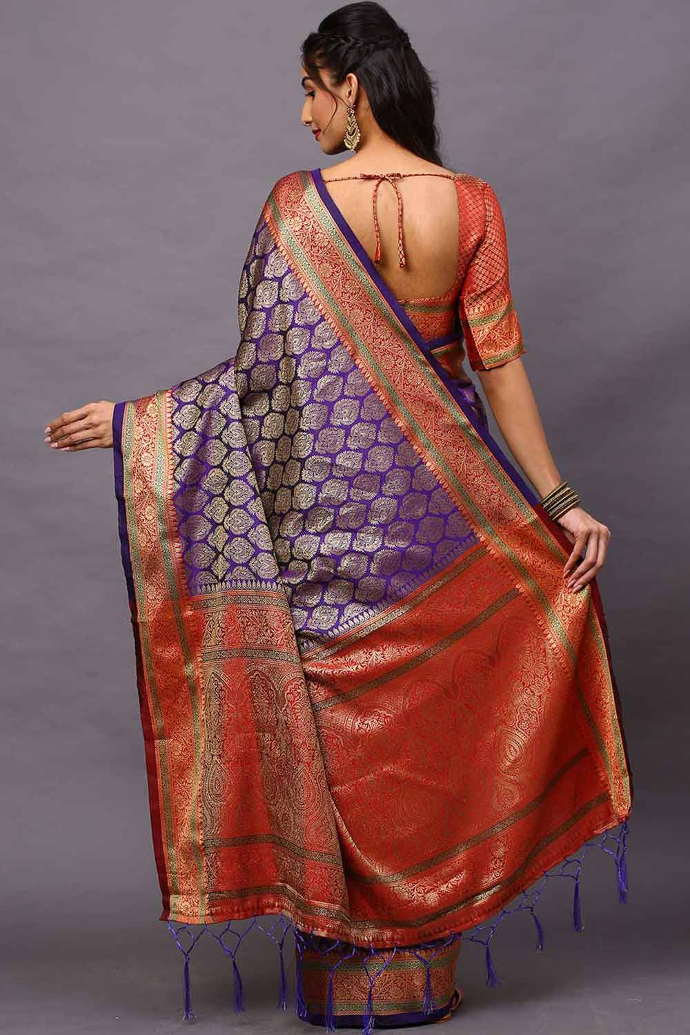 Blended Silk Bagh Saree In Purple