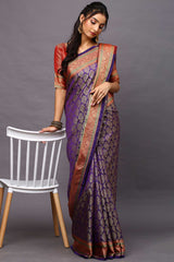 Blended Silk Bagh Saree In Purple