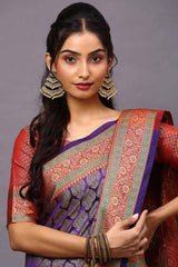 Blended Silk Bagh Saree In Purple