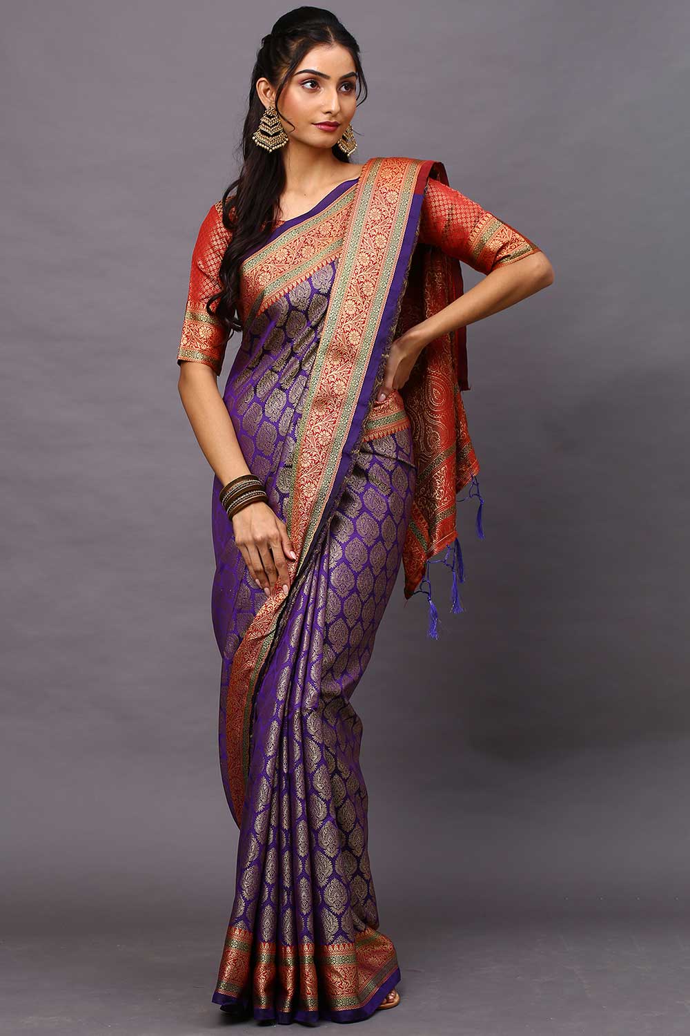 Blended Silk Bagh Saree In Purple