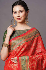 Blended Silk Paisley Saree In Red