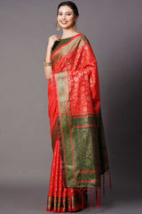 Blended Silk Paisley Saree In Red