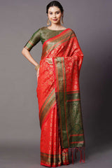 Blended Silk Paisley Saree In Red