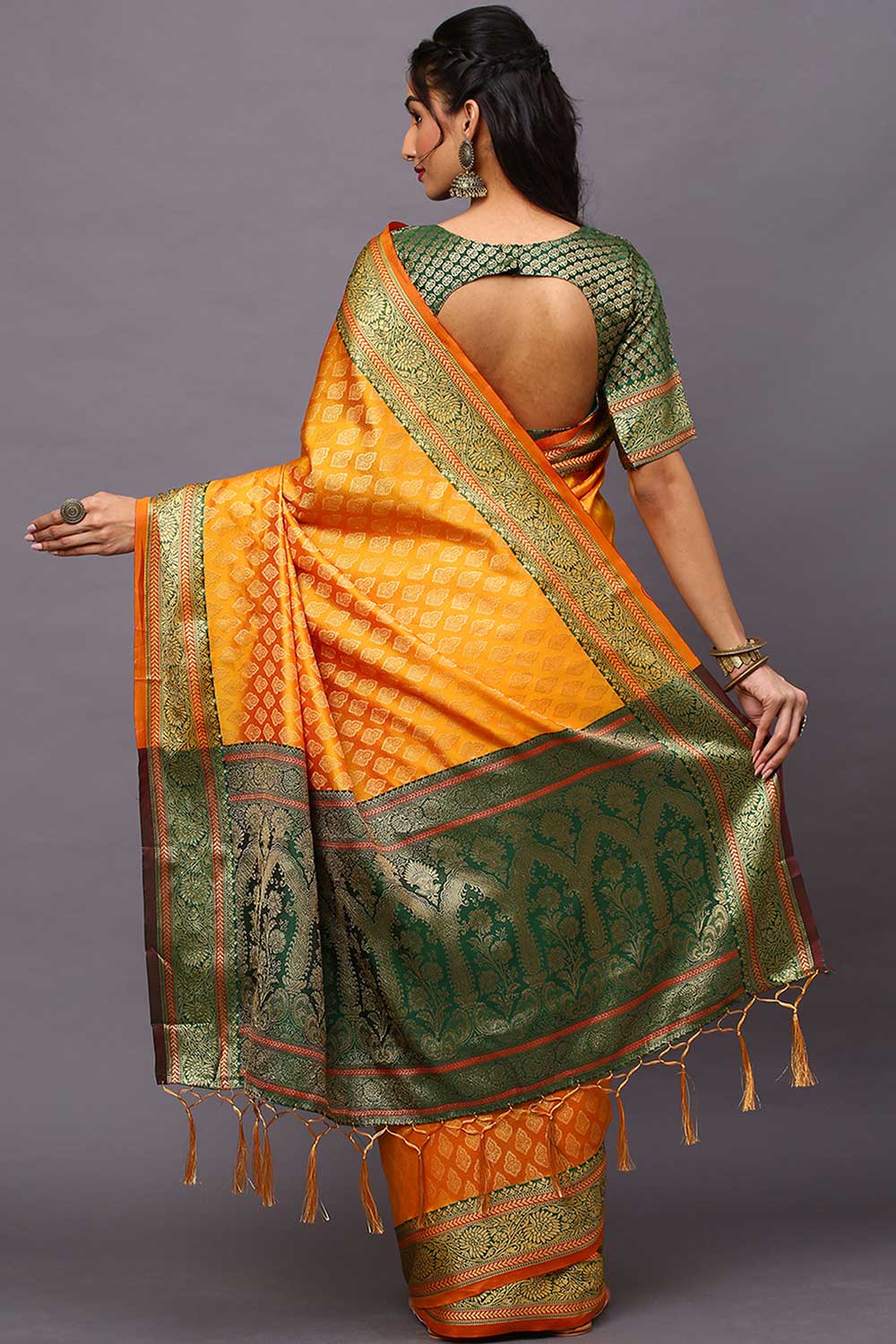 Blended Silk Bagh Saree In Yellow