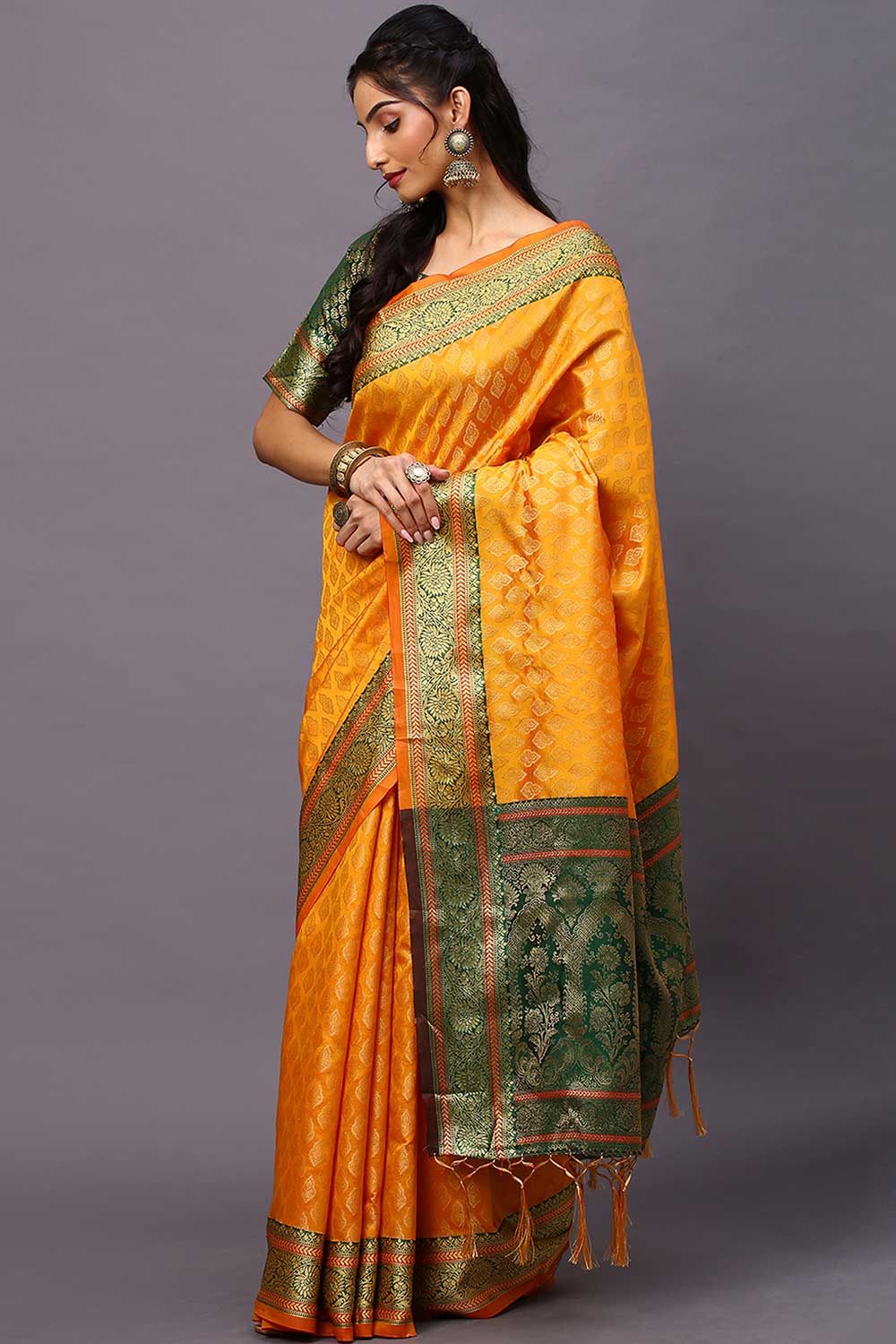 Blended Silk Bagh Saree In Yellow