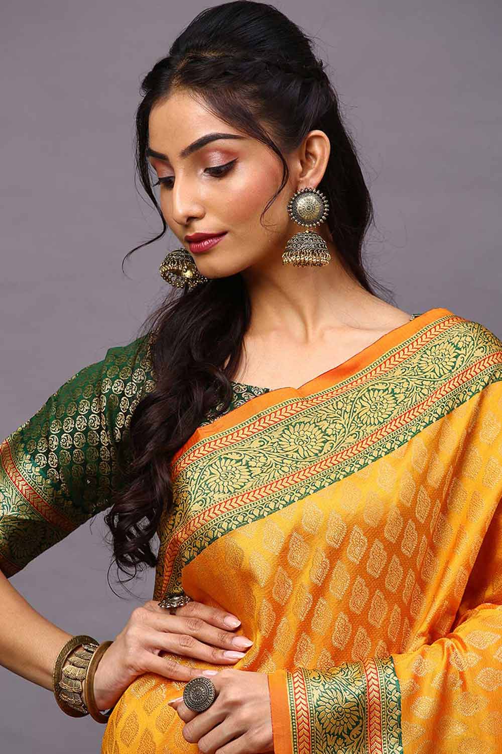 Blended Silk Bagh Saree In Yellow