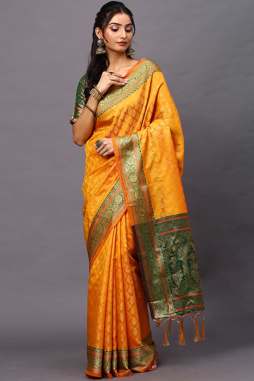 Blended Silk Bagh Saree In Yellow