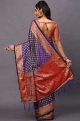 Blended Silk Batik Saree In Purple