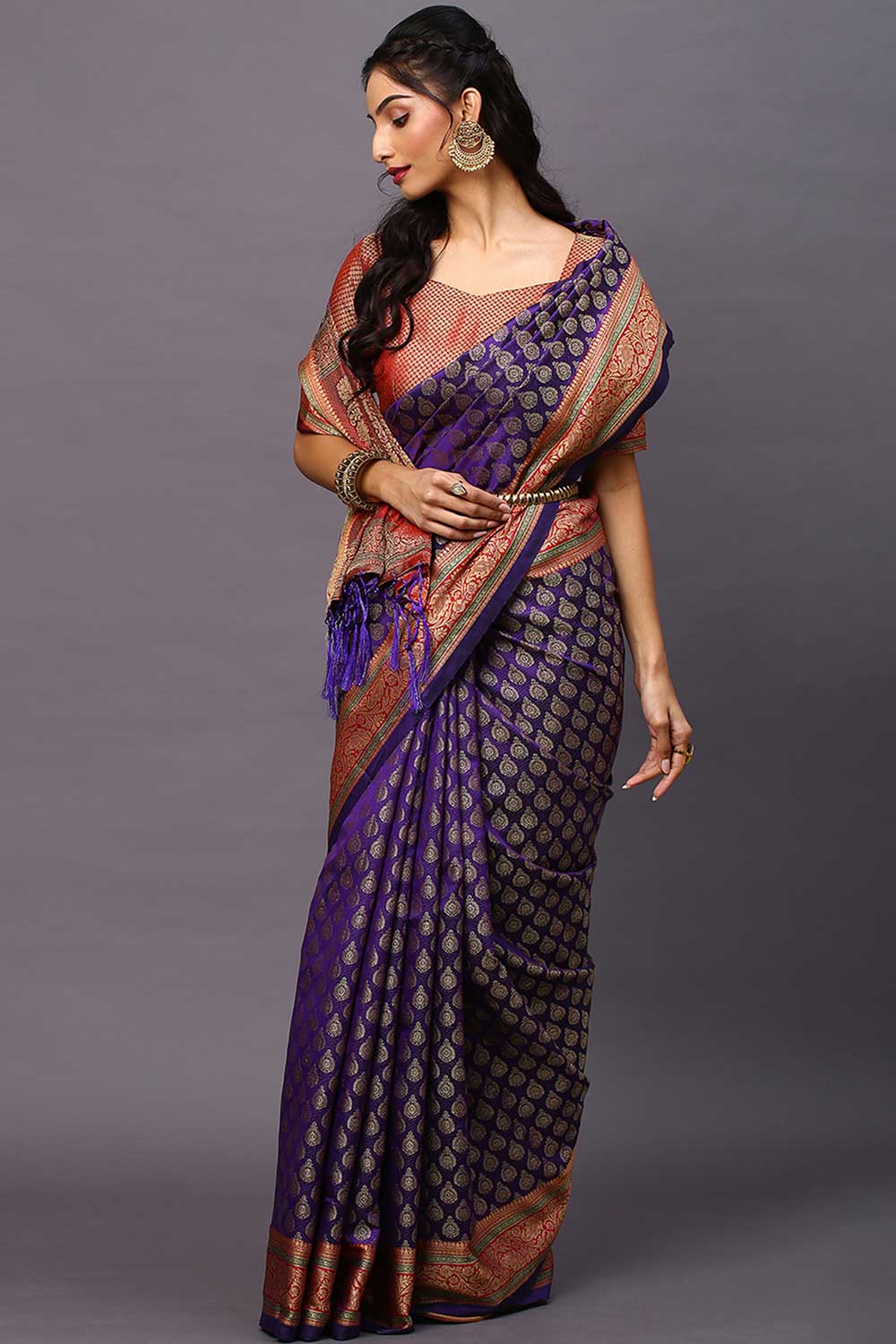 Blended Silk Batik Saree In Purple