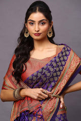 Blended Silk Batik Saree In Purple