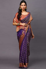 Blended Silk Batik Saree In Purple