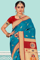 Blue & Red Paithani Art Silk Saree