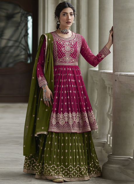 Buy Rani-Pink Georgette Embroidered Anarkali Suit Set Online - KARMAPLACE