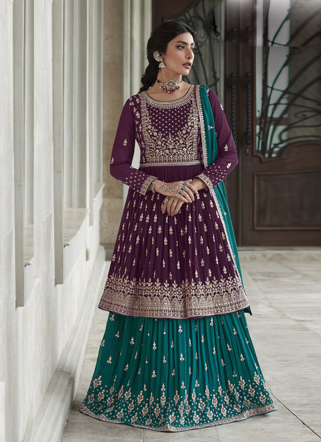 Buy Purple Georgette Embroidered Anarkali Suit Set Online - KARMAPLACE