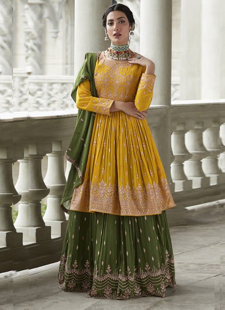 Buy Yellow Georgette Embroidered Anarkali Suit Set Online - KARMAPLACE