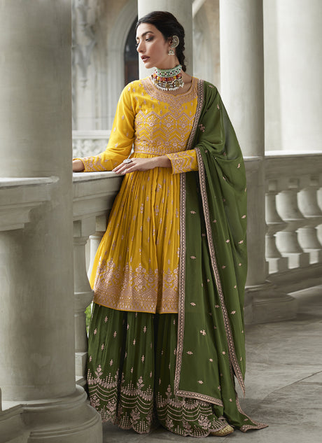 Yellow Georgette Embroidered Anarkali Suit Set