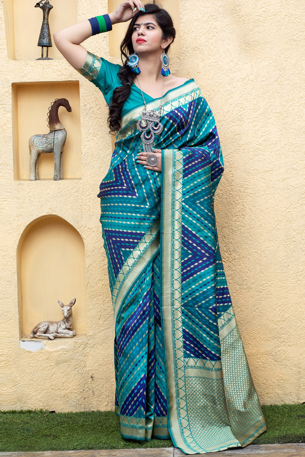 Buy Banarasi Art Silk Woven Saree In Sky Blue