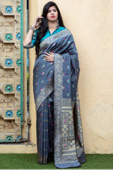 Buy Banarasi Art Silk Woven Saree In Grey