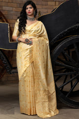 Buy Banarasi Art Silk Woven Saree In Cream