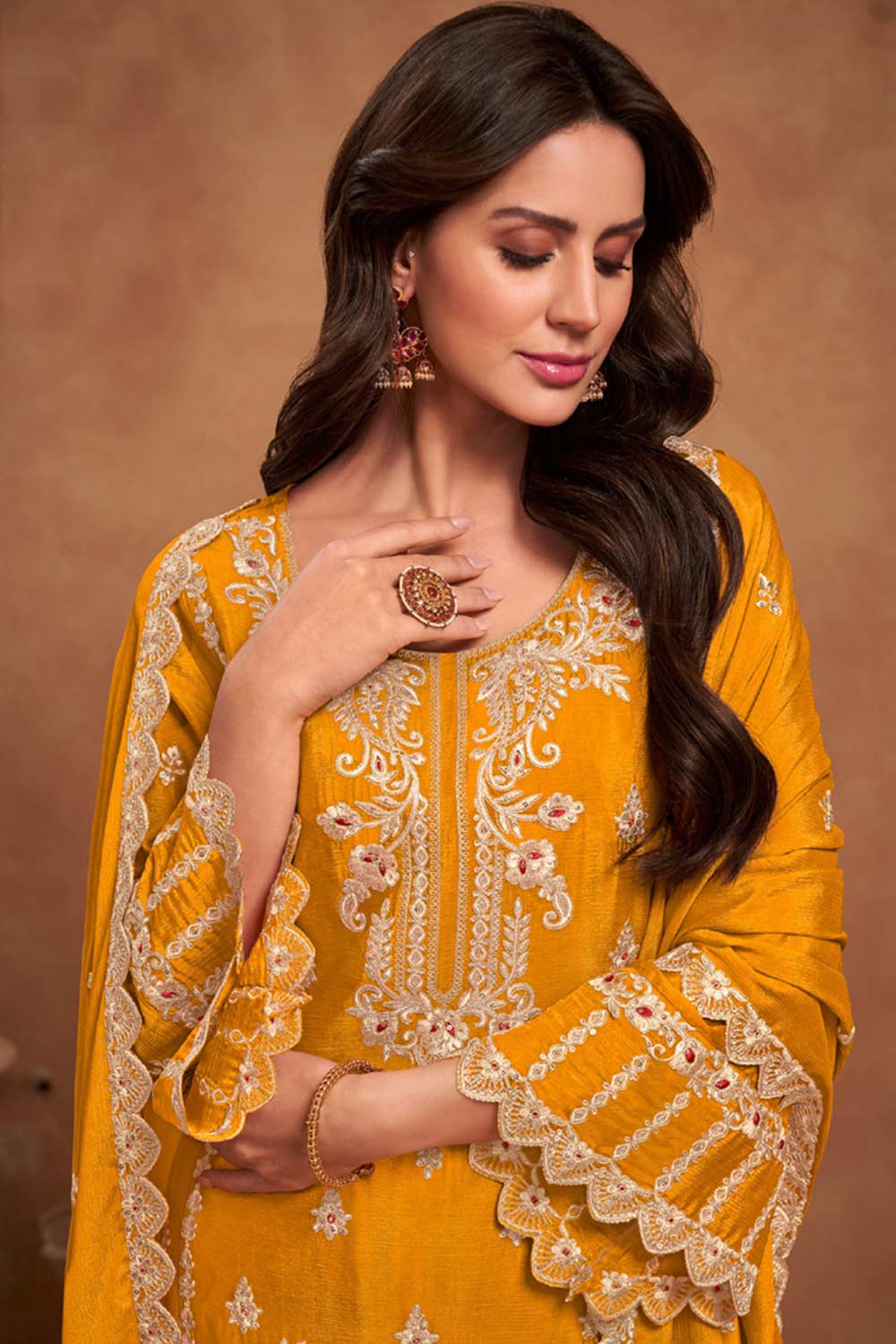 Yellow Chiffon Embroidered Salwar Kameez