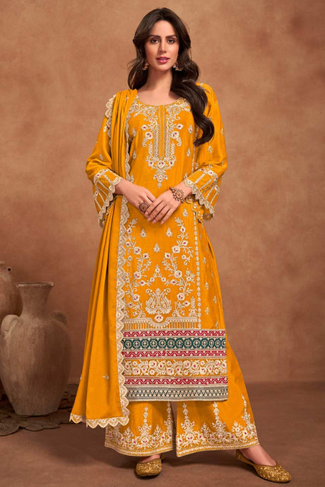 Yellow Chiffon Embroidered Salwar Kameez