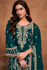 Teal Chiffon Embroidered Salwar Kameez