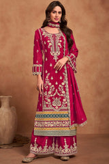 Rani-Pink Chiffon Embroidered Salwar Kameez