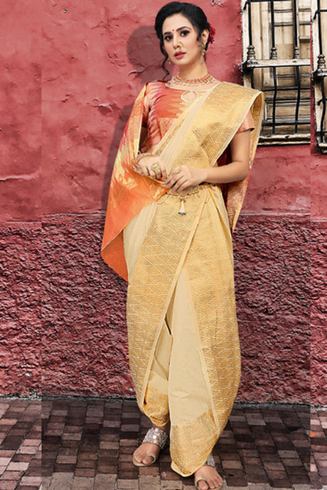 Blended Cotton Zari Saree In Off White