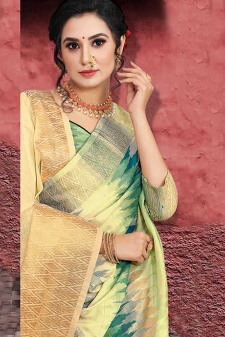 Blended Cotton Zari Saree In Off White