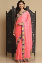 Buy Baby Pink Resham Embroidery Chiffon Sarees Online