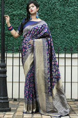 Buy Banarasi Art Silk Woven Saree In Royal Blue