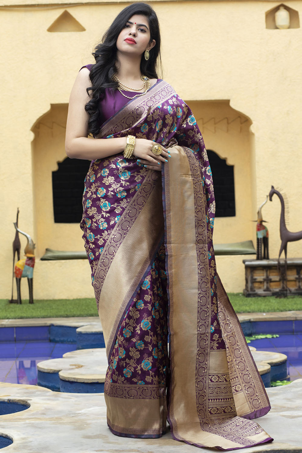 Buy Banarasi Art Silk Woven Saree In Purple