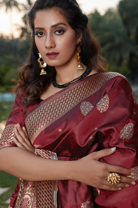 Banarasi Silk Maroon Saree Online