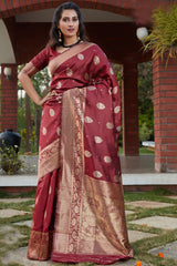 Buy Banarasi Art Silk Woven Saree In Maroon