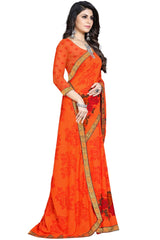 Buy Georgette Floral Printed Saree in Orange Online - Front