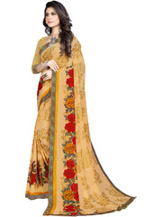 Buy Georgette Floral Printed Saree in Beige Online - Back