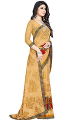 Buy Georgette Floral Printed Saree in Beige Online - Front