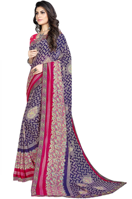 Buy Georgette Floral and Abstract Printed Saree in Purple Online - Back