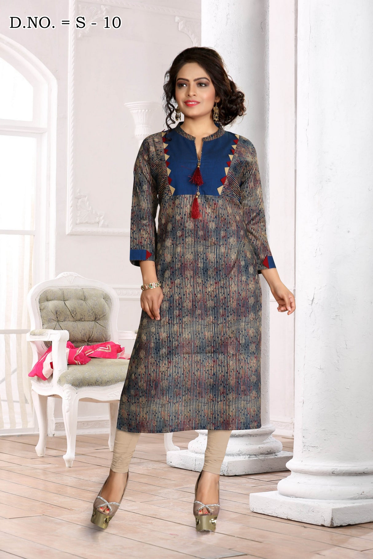 Cotton Printed Kurta Top In Blue