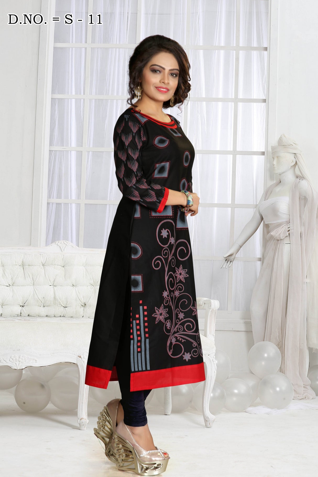 Cotton Printed Kurta Top In Black