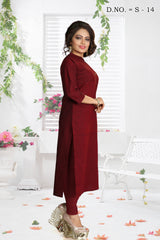 Cotton Pintex Kurta Top In Maroon