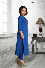 Cotton Pintex Kurta Top In Blue