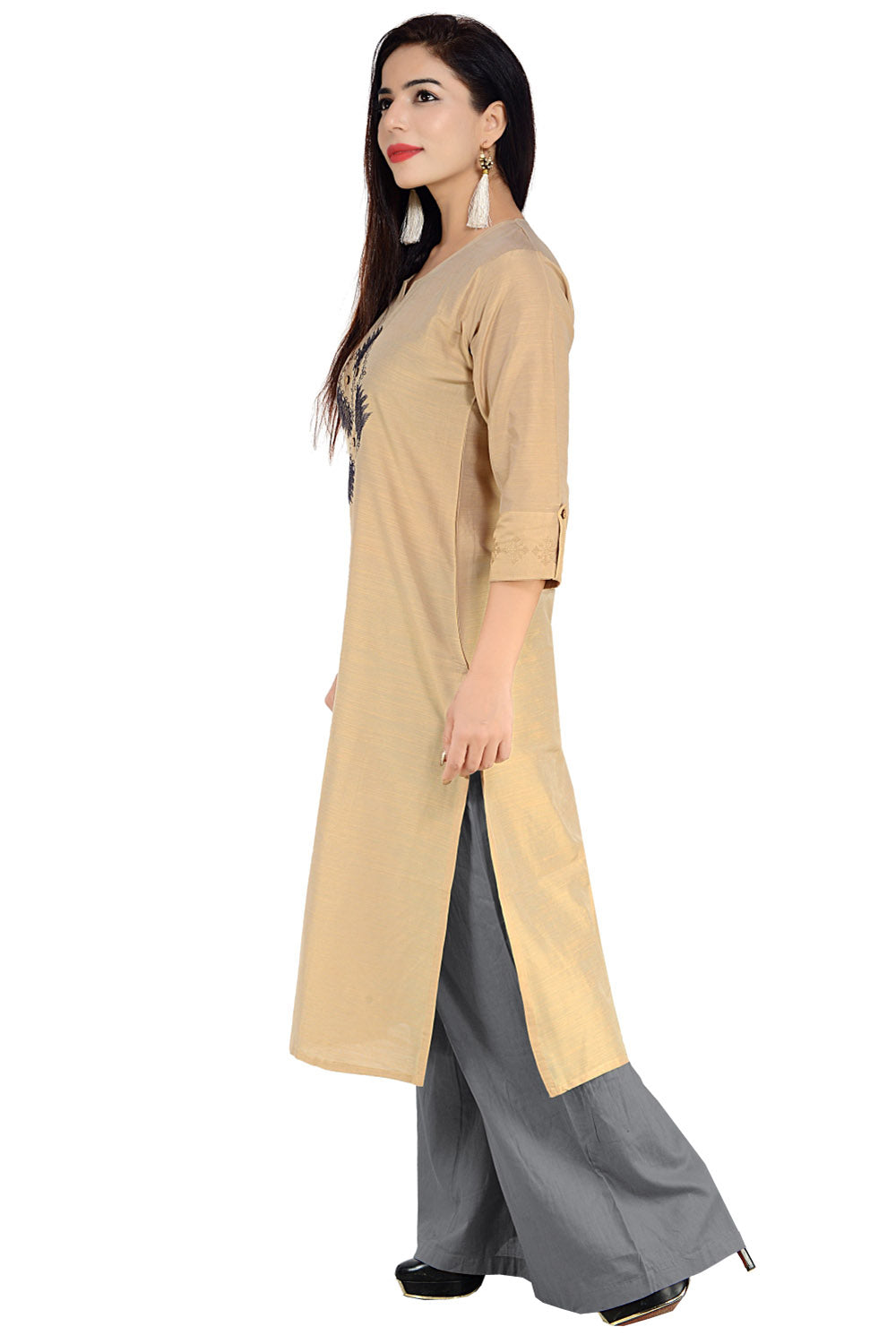 Art Silk Kurti In Beige