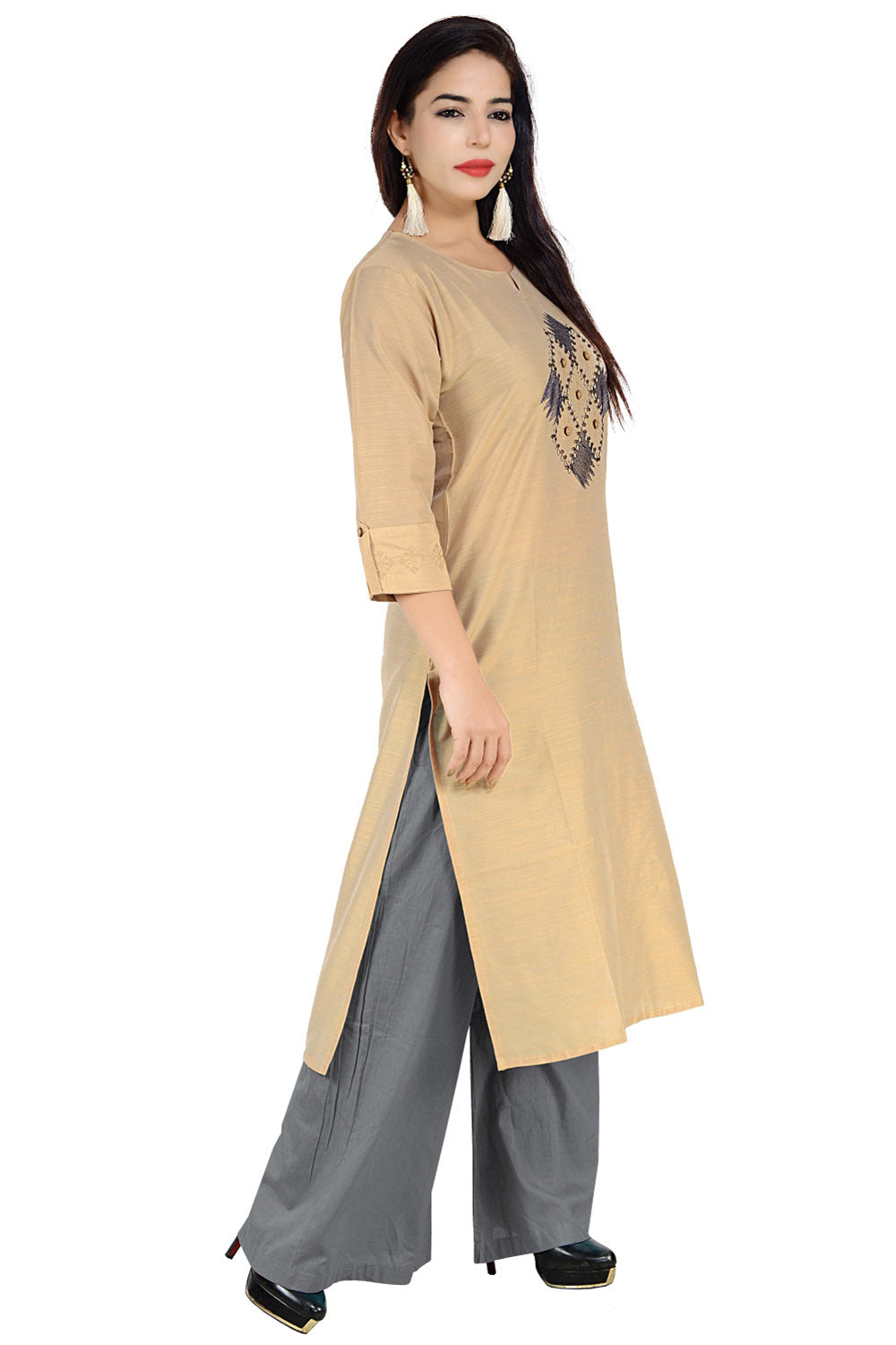 Art Silk Kurti In Beige